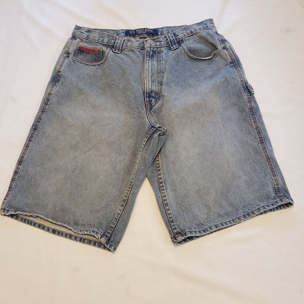 Men's Vintage US Polo Assn Carpenter Shorts 34 Blue Denim Jorts Y2K Skater Baggy